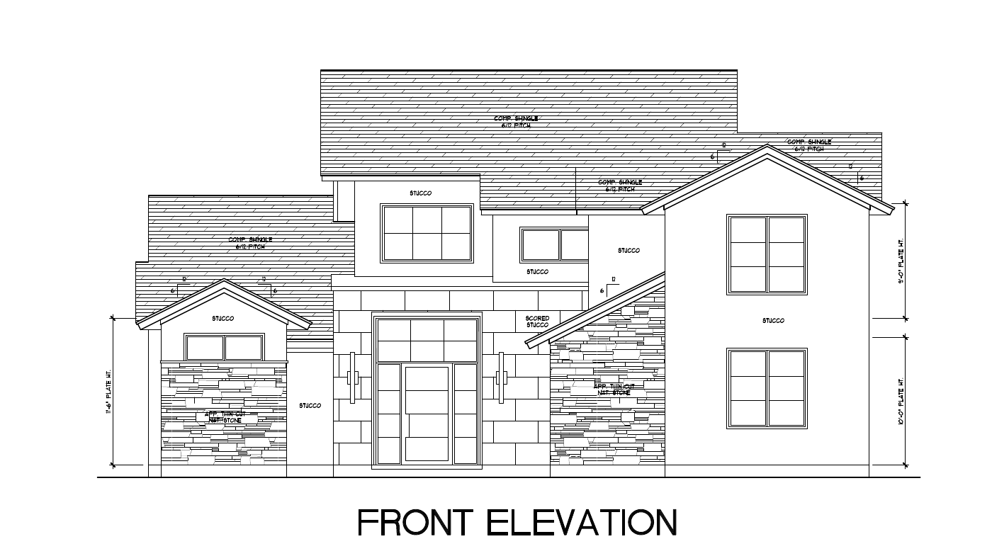 The front elevation sheet from a builder's plan set